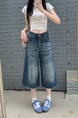American High Street Hip Hop Fashion Brand Loose Cropped Jeans - Women's Retro Washed Dark Blue All-Matching Straight Wide Leg Pirate Shorts