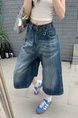 American High Street Hip Hop Fashion Brand Loose Cropped Jeans - Women's Retro Washed Dark Blue All-Matching Straight Wide Leg Pirate Shorts
