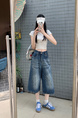 American High Street Hip Hop Fashion Brand Loose Cropped Jeans - Women's Retro Washed Dark Blue All-Matching Straight Wide Leg Pirate Shorts