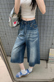 American High Street Hip Hop Fashion Brand Loose Cropped Jeans - Women's Retro Washed Dark Blue All-Matching Straight Wide Leg Pirate Shorts