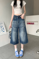 American High Street Hip Hop Fashion Brand Loose Cropped Jeans - Women's Retro Washed Dark Blue All-Matching Straight Wide Leg Pirate Shorts