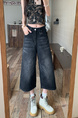 American High Street Hip Hop Fashion Brand Loose Cropped Jeans - Women's Retro Washed Black All-Matching Straight Wide Leg Pirate Shorts