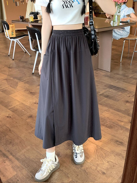 Real Shot Yamamoto Wrinkle Workwear Culottes - Women's Summer Pantskirt Small Pants 2025 Japanese Wide Leg Pants Casual Pants in DARK GRAY