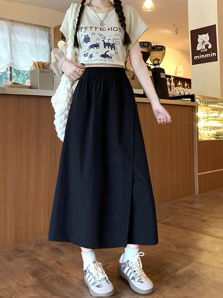 Real Shot Yamamoto Wrinkle Workwear Culottes - Women's Summer Pantskirt Small Pants 2025 Japanese Wide Leg Pants Casual Pants in BLACK