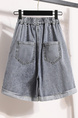 Real Shot of Large Size Loose Shorts - Slim Fit High Waist Jeans, Wide Leg Pants, Washed Hem Jeans in LIGHT WASH DENIM
