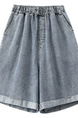 Real Shot of Large Size Loose Shorts - Slim Fit High Waist Jeans, Wide Leg Pants, Washed Hem Jeans in LIGHT WASH DENIM