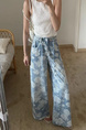 cm European Goods Vintage Rose Printed Wide Leg Jeans in LIGHT BLUE - 25 Summer Thin High Waist Drawstring Loose Straight Mopping Pants