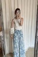 cm European Goods Vintage Rose Printed Wide Leg Jeans in LIGHT BLUE - 25 Summer Thin High Waist Drawstring Loose Straight Mopping Pants