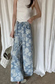 cm European Goods Vintage Rose Printed Wide Leg Jeans in LIGHT BLUE - 25 Summer Thin High Waist Drawstring Loose Straight Mopping Pants