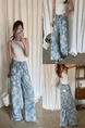 cm European Goods Vintage Rose Printed Wide Leg Jeans in LIGHT BLUE - 25 Summer Thin High Waist Drawstring Loose Straight Mopping Pants
