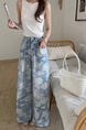 cm European Goods Vintage Rose Printed Wide Leg Jeans in LIGHT BLUE - 25 Summer Thin High Waist Drawstring Loose Straight Mopping Pants