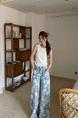 cm European Goods Vintage Rose Printed Wide Leg Jeans in LIGHT BLUE - 25 Summer Thin High Waist Drawstring Loose Straight Mopping Pants