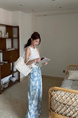cm European Goods Vintage Rose Printed Wide Leg Jeans in LIGHT BLUE - 25 Summer Thin High Waist Drawstring Loose Straight Mopping Pants