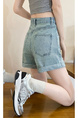 Starry Hot Diamond Denim Shorts for Women in LIGHT BLUE - 2025 Summer High Waist Slim Design Oil Paint Curling Wide Leg Hot Pants