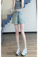 Starry Hot Diamond Denim Shorts for Women in LIGHT BLUE - 2025 Summer High Waist Slim Design Oil Paint Curling Wide Leg Hot Pants