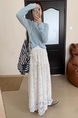 Huali New Chinese Style Lace Skirt in WHITE - 2025 Spring Women's Clothing High Waist Temperament Solid Color Waist Long Skirt