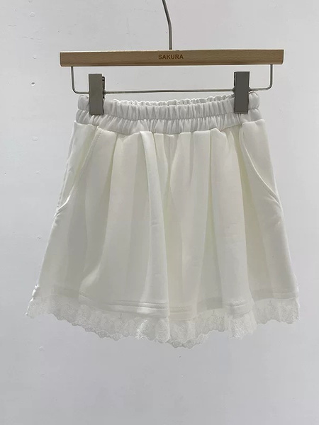 White Summer New Korean Ins Fashion Lace Elastic High Waist Casual Wide Leg Shorts Women's Loose Slim Hot Pants