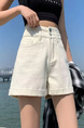 White Summer New Korean Style Ins Large-Sized Denim Shorts Women's High Waist Slimming Loose-Fitting Curl Versatile A-Line Wide Leg