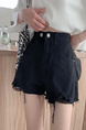Black High-Waist Design Sense Denim Shorts Women's A-Line Ripped Loose Burrs Wide Leg Slimming Small Hot Pants Fashion