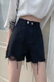 Black High-Waist Design Sense Denim Shorts Women's A-Line Ripped Loose Burrs Wide Leg Slimming Small Hot Pants Fashion