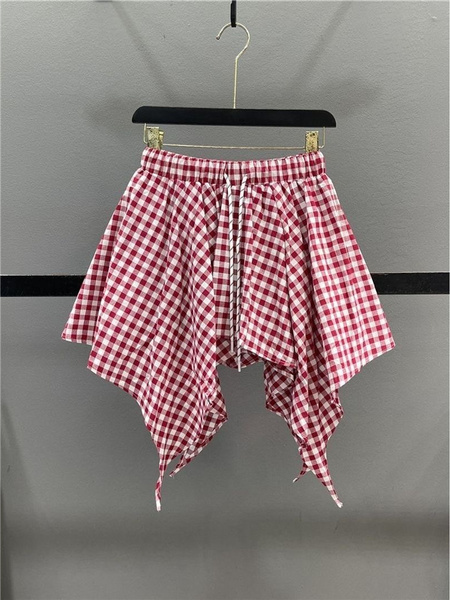 Red Gingham Flower Bud Short Skirt for Women - New Summer Style, High Waist, Slimming, Anti-Exposure, Pleated A-Line, Versatile Puffy Skirt