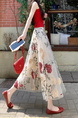 White Floral Embroidery Long Skirt for Women - Elegant Tulle Design with Red and Pink Flowers