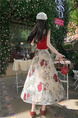 White Floral Embroidery Long Skirt for Women - Elegant Tulle Design with Red and Pink Flowers