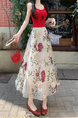 White Floral Embroidery Long Skirt for Women - Elegant Tulle Design with Red and Pink Flowers