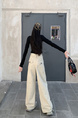 Beige Wide-Leg Jeans for Women - High Waist Loose Straight Cargo Casual Pants