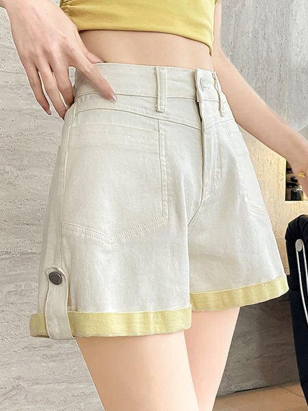 Light Beige Denim Shorts for Women - Summer 2025 Casual Slim Design with Loose Curling Retro Stylev