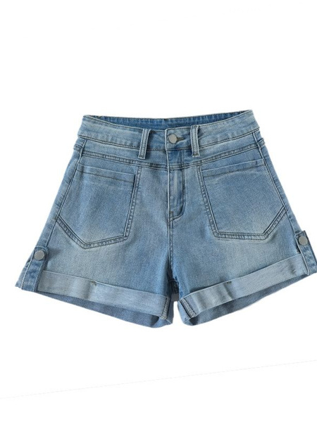 Light Blue Denim Shorts for Women - Summer 2025 Casual Slim Design with Loose Curling Retro Stylev