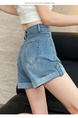 Light Blue Denim Shorts for Women - Summer 2025 Casual Slim Design with Loose Curling Retro Stylev