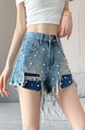 New Light Blue Beaded Denim Shorts for Women - Summer Thin 2025 Style Hot Girl Trend Slim Design Loose Shorts
