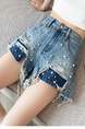 New Light Blue Beaded Denim Shorts for Women - Summer Thin 2025 Style Hot Girl Trend Slim Design Loose Shorts