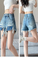 New Light Blue Beaded Denim Shorts for Women - Summer Thin 2025 Style Hot Girl Trend Slim Design Loose Shorts