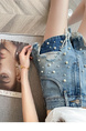 New Light Blue Beaded Denim Shorts for Women - Summer Thin 2025 Style Hot Girl Trend Slim Design Loose Shorts