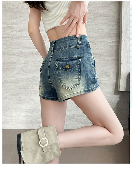 Light Color Blue Korean Style High Waist Loose Wide Legs Cropped Denim Shorts - Women's Summer Versatile Washed Straight Casual Pirate Shorts