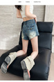 Light Color Blue Korean Style High Waist Loose Wide Legs Cropped Denim Shorts - Women's Summer Versatile Washed Straight Casual Pirate Shorts