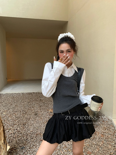 Korean Girl Style Pleated Flower Bud Short Skirt Female Summer New High Waist Anti-Exposure Loose Casual Puffy Skirt (Black)