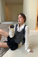 Korean Girl Style Pleated Flower Bud Short Skirt Female Summer New High Waist Anti-Exposure Loose Casual Puffy Skirt (Black)