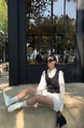 Korean Girl Style Pleated Flower Bud Short Skirt Female Summer New High Waist Anti-Exposure Loose Casual Puffy Skirt (White)