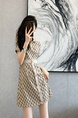 Dress Retro Minority Polo Design Sense Waist Slimming Graceful Knitted Skirt n Stock (Beige/Brown)