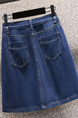 Real Shot Spot Denim Skirt Stitching Skirt A-Line One-Step Skirt (Dark Blue)