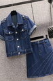 Real Shot Spot Denim Skirt Stitching Skirt A-Line One-Step Skirt (Dark Blue)