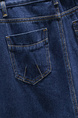 Real Shot Spot Denim Skirt Stitching Skirt A-Line One-Step Skirt (Dark Blue)