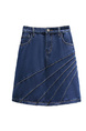 Real Shot Spot Denim Skirt Stitching Skirt A-Line One-Step Skirt (Dark Blue)