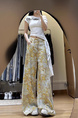 High Waist Hot Girl Pattern Jeans for Women 2025 Summer Thin Casual Versatile Loose Slim Washed Wide Leg Pants in Yellow Floral