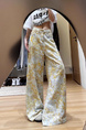 High Waist Hot Girl Pattern Jeans for Women 2025 Summer Thin Casual Versatile Loose Slim Washed Wide Leg Pants in Yellow Floral