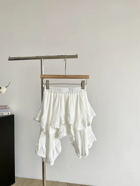 Summer New Korean Style Ins Sweet Age-Reducing Irregular Lace Skirt in White