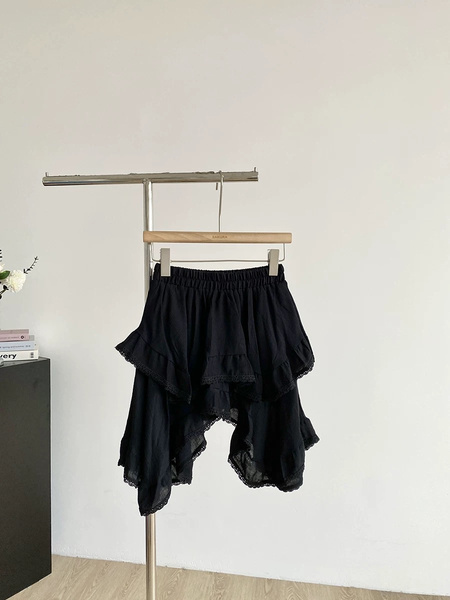 Summer New Korean Style Ins Sweet Age-Reducing Irregular Lace Skirt in Black